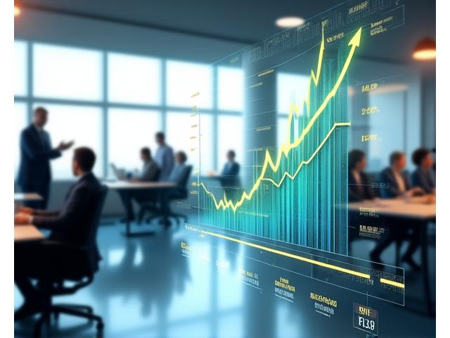Dynamic chart showing upward trends in project velocity and team performance metrics in a modern office setup.