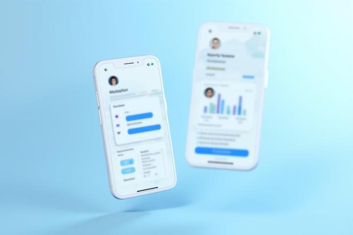 Two smartphones elegantly displaying Kindred Code mobile app interfaces, one iOS and one Android, floating dynamically with subtle animations.
