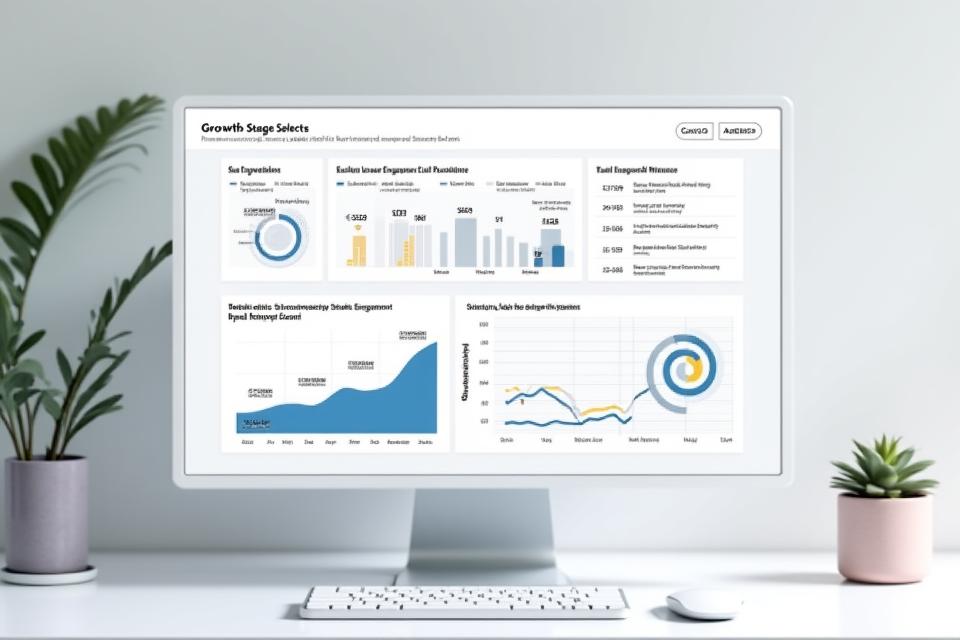 Interactive dashboard displaying different growth metrics selectable by startup stage