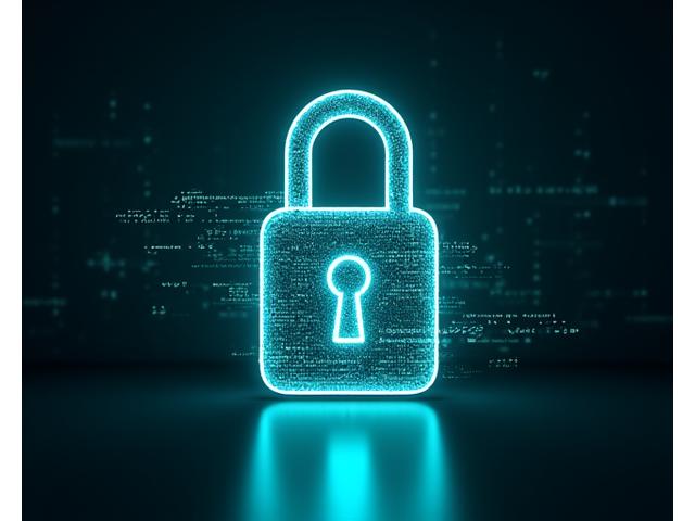 Stylized graphic representing intellectual property security and confidentiality with data locks and interconnected digital elements.