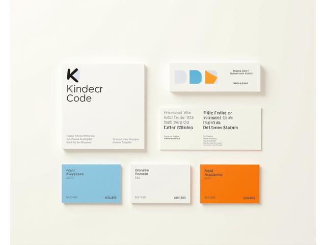A collection of brand identity elements, including a modern, geometric logo, complementary typography samples, and a cohesive color palette (using Kindred Code's primary blue #1D4ED8, secondary green #10B981, and accent orange #F59E0B).