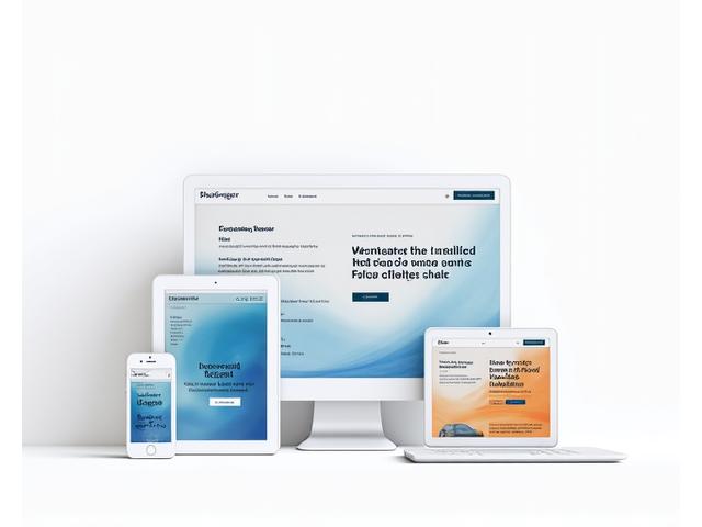 A sleek, modern responsive website design showcased across a desktop monitor, a tablet, and a smartphone, demonstrating perfect adaptability. The design features clean typography, vibrant acccent colors (#F59E0B), and intuitive navigation elements.